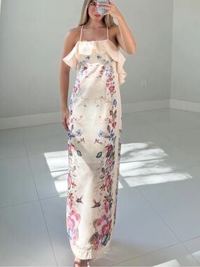 Zimmerman style Sleeveless Ruffle Floral Maxi Dress - Cream